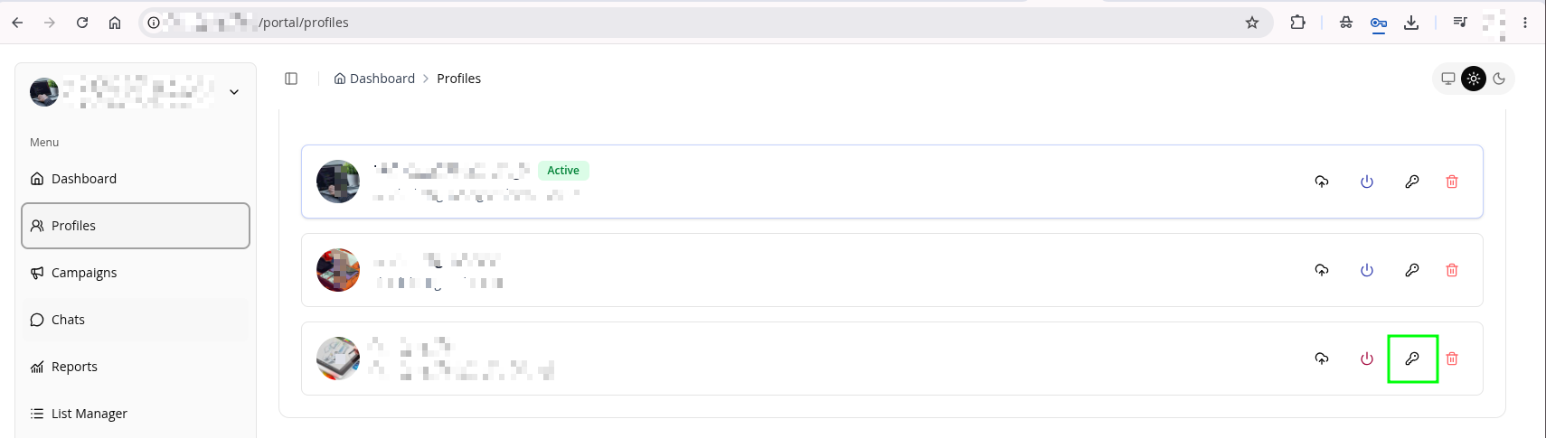 Profiles page