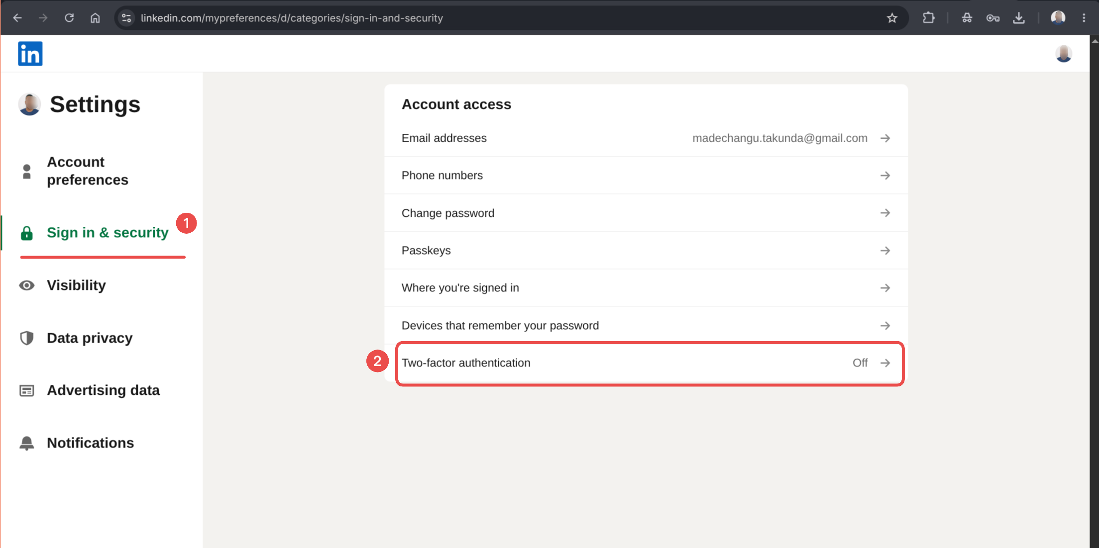 Click two-factor authentication