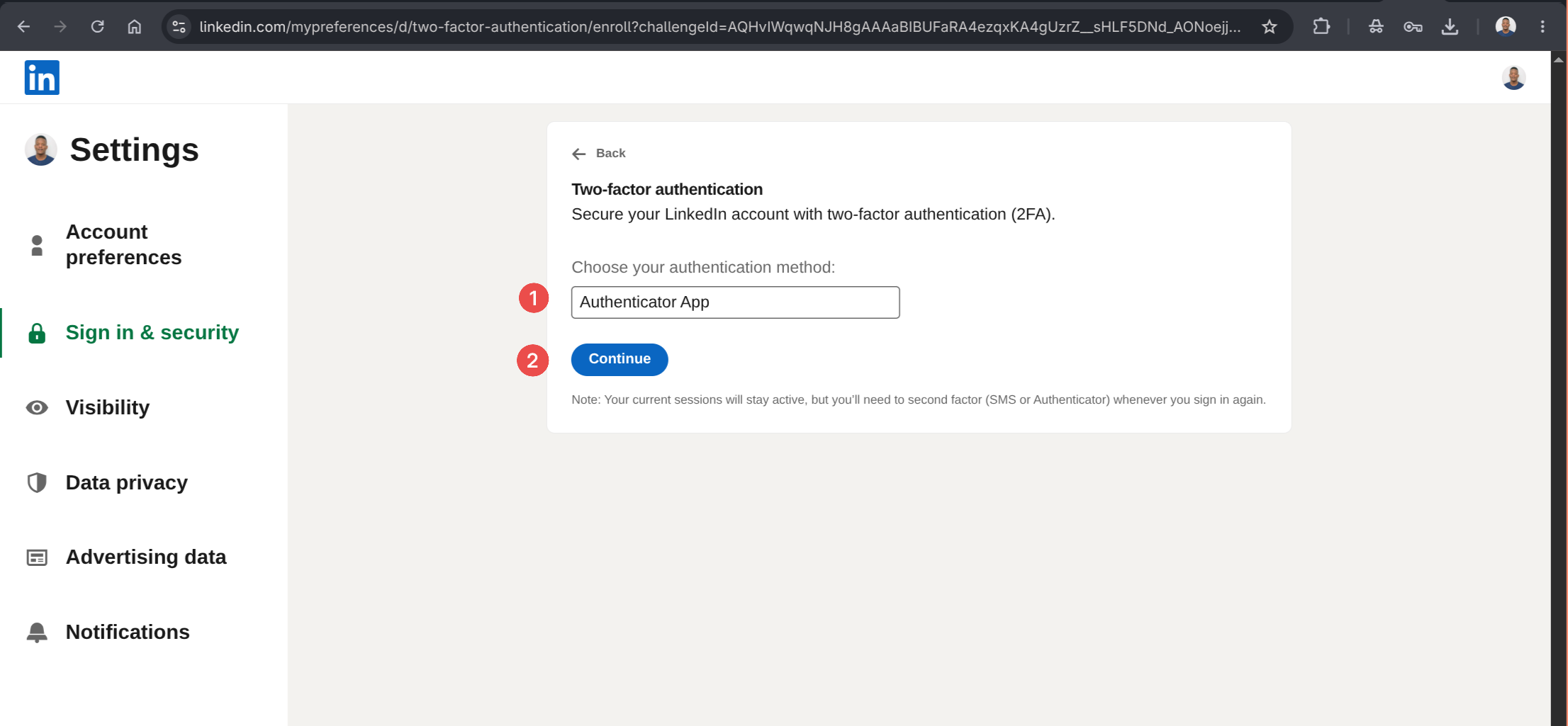 Select authentication method