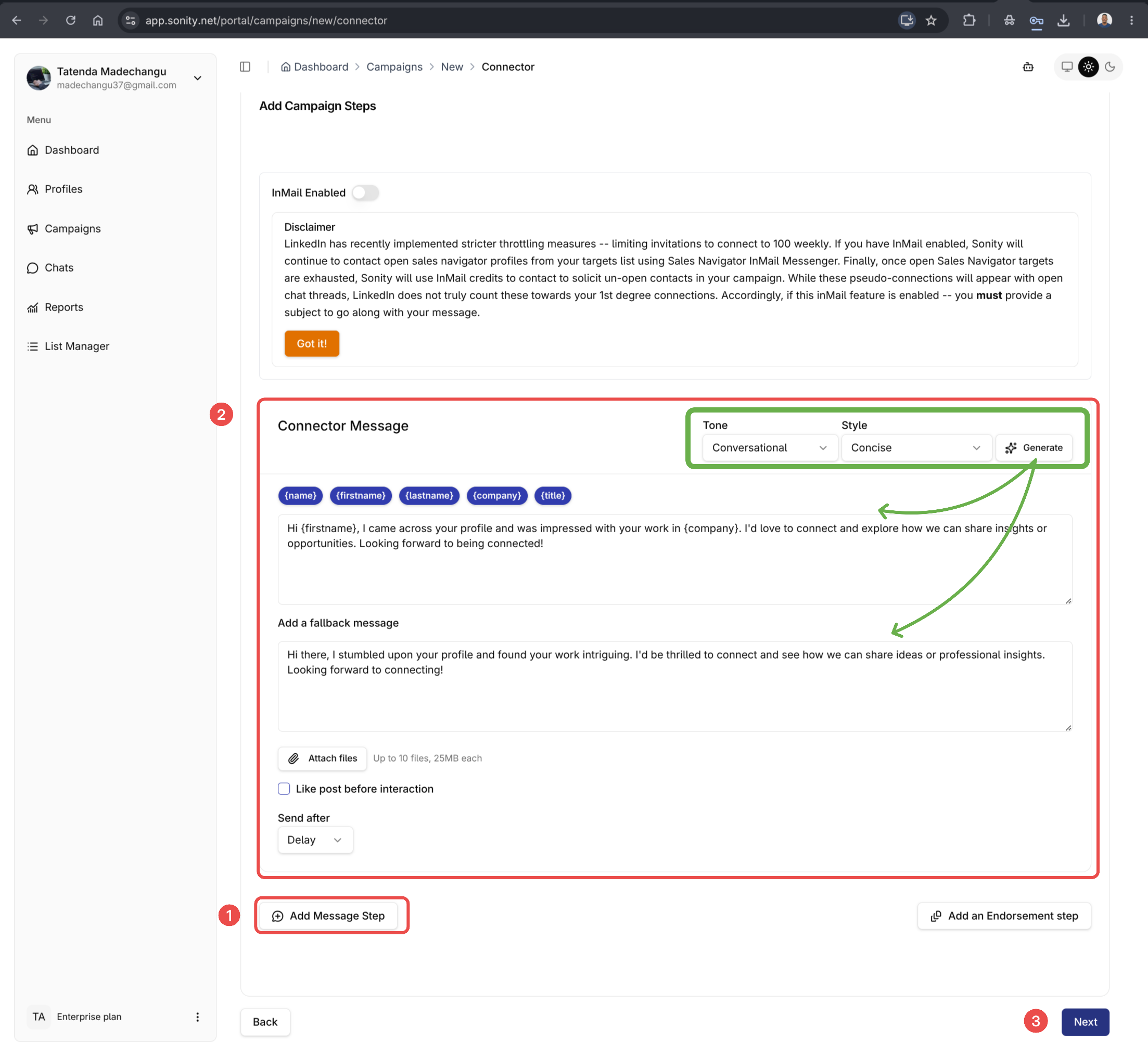 Add steps and click next